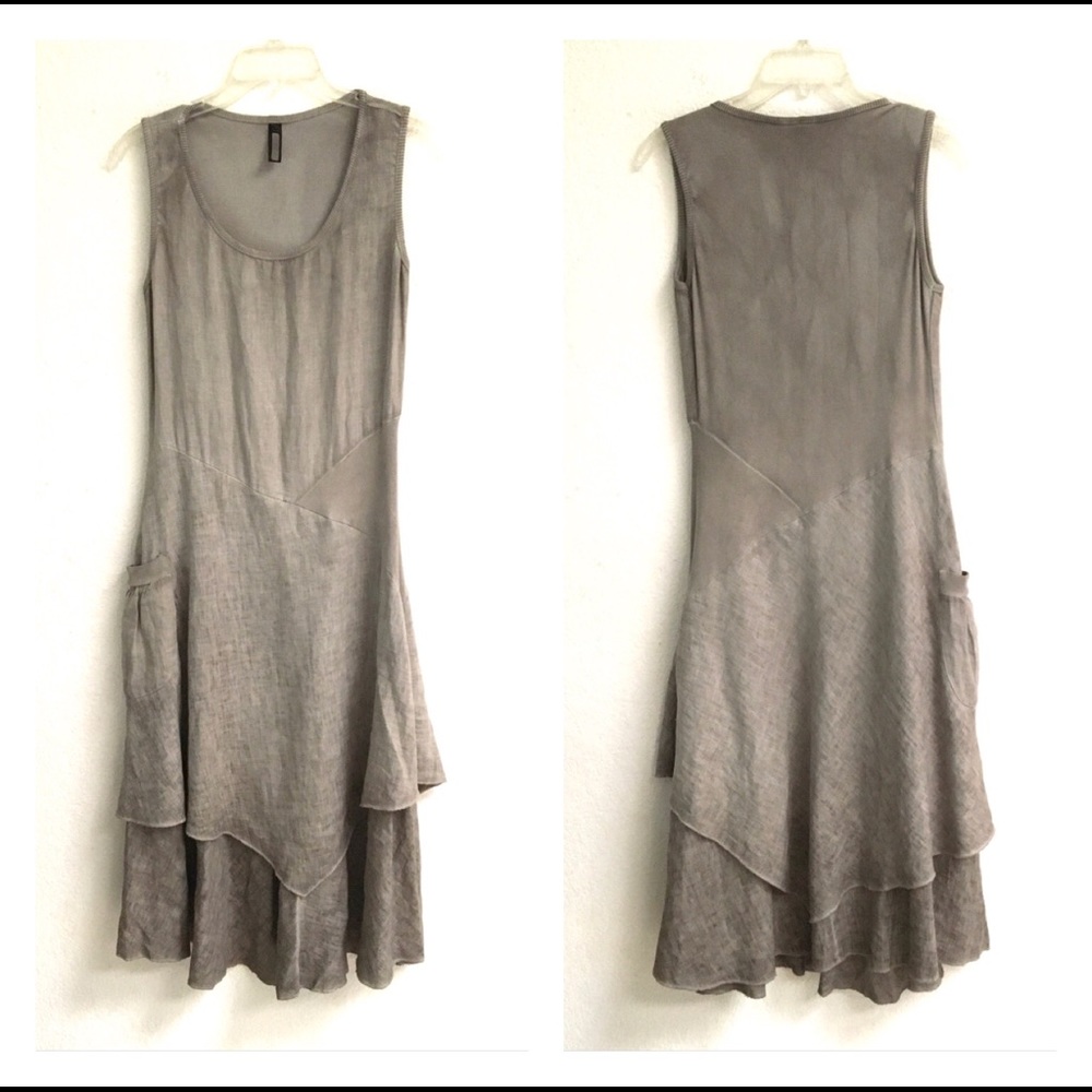 Inizio linen  sleeveless lagaelook tiered dress M